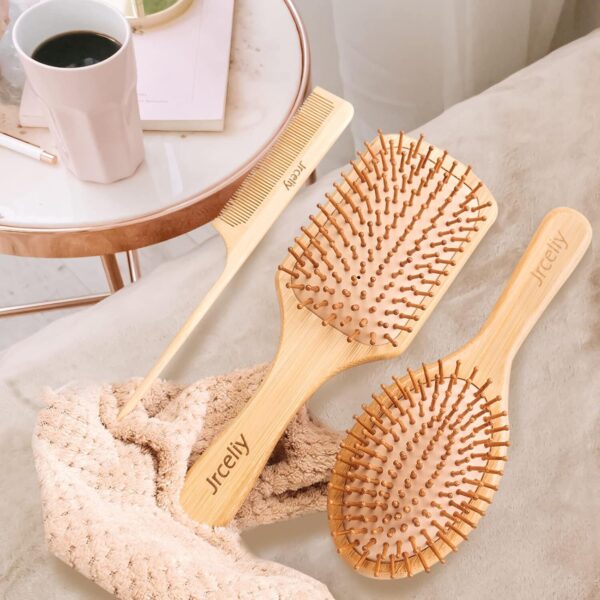 3PCS Bamboo Hair Brush Set,Natural Wooden Brush for Women, Madam, Paddle Detangling Brush for Dry/Curly/Thick/Thin/Straight Hair - Image 6