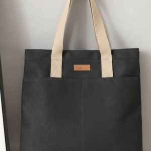 Black Large Capacity Reusable Natural Cotton Canvas Women Tote Bag