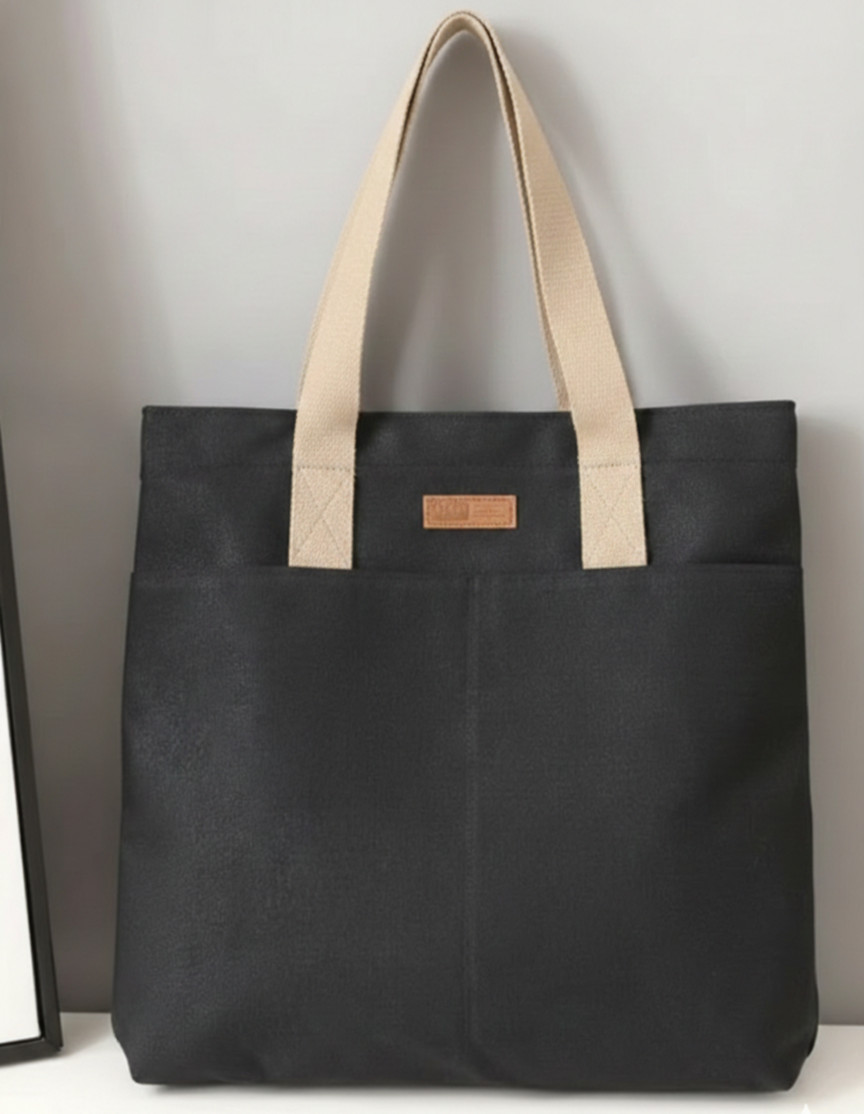 Black Large Capacity Reusable Natural Cotton Canvas Women Tote Bag